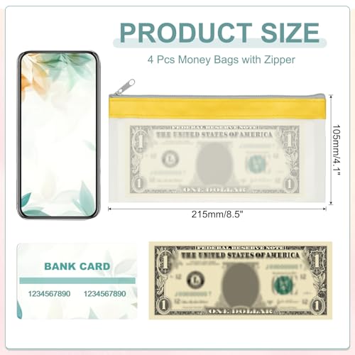 Bolsas De Dinero PATIKIL sobres de PVC transparente con cremallera para documentos 3