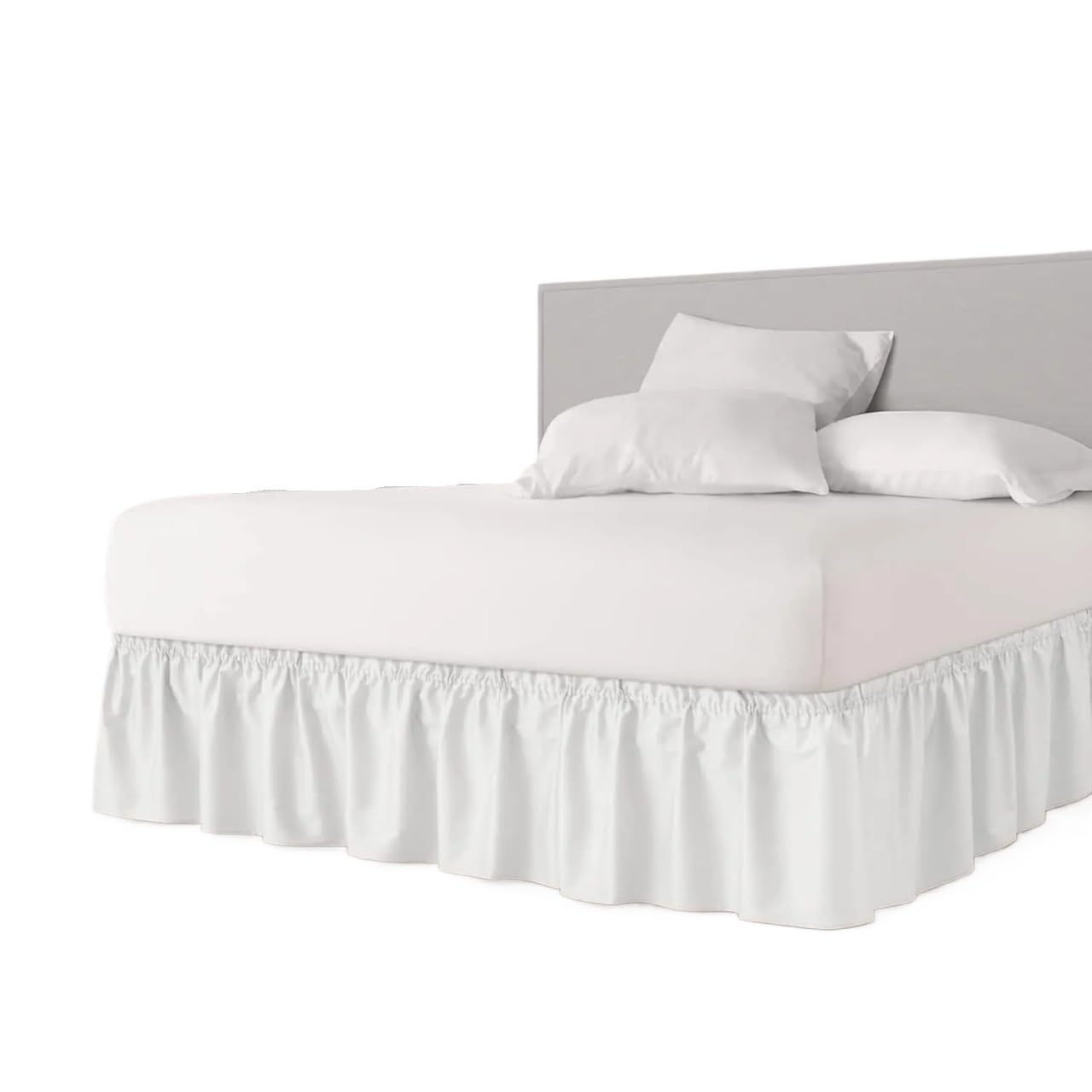 UDHSNJZG Bed Skirt Thicken Wrap Around Dust Ruffle Bed Skirt- Easy Fit Strap Pleated Wrinkle Free, Machine Wash(White,200x200x38cm)