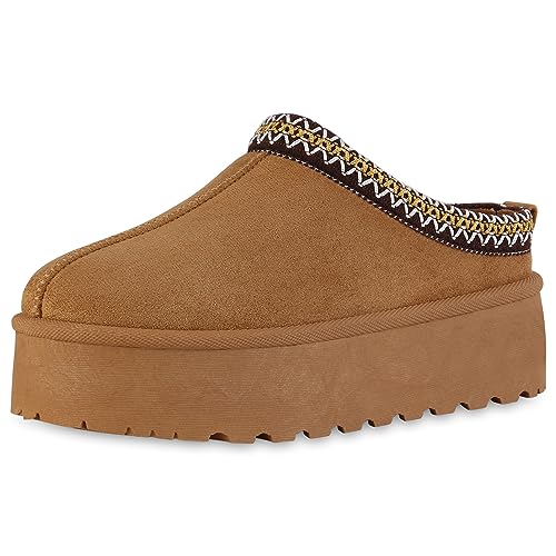 VAN HILL Damen Pantoffeln Plateau Prints Bequem Schuhe 840601...