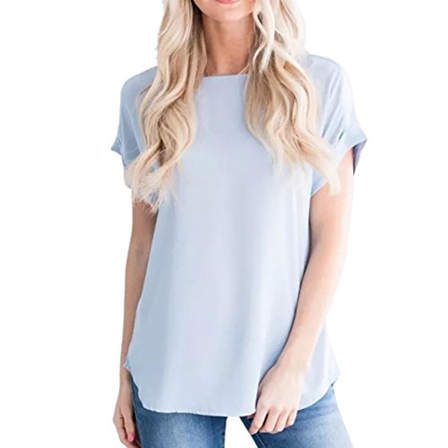 Preisvergleich Produktbild ESAILQ Damen Casual Einfarbig Oberteil Bluse Sommer(M,Blau)