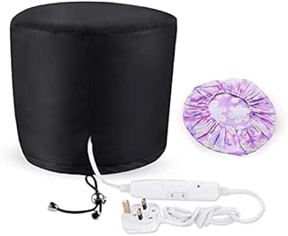 Hair Cap Treatment Steamer for Deep Conditioning - Thermal Hot Head Heat Hat Electric for Afro Hair Spa Care Home Use with 2 Mode/Black (UK Plug)