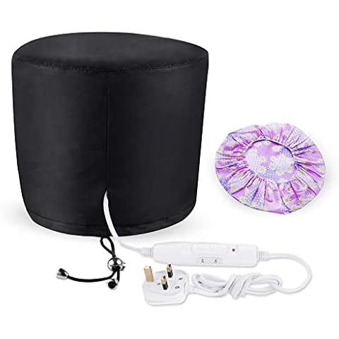Hair Cap Treatment Steamer for Deep Conditioning - Thermal Hot Head Heat Hat Electric for Afro Hair Spa Care Home Use with 2 Mode /Black (UK Plug) Cover