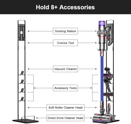 Foho Stand Compatible for Dyson Gen5 V15 V12 V11 V10 V8 V7 V6 Cordless Vacuum Cleaners, Stable Metal No-Drill Wall Floor-Standing Storage Bracket Holder Multi-Accessory Organiser with Casters - Image 2