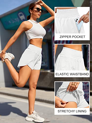Bmjl Women's Running Short Elastic High Waisted Short Pocket Sporty Workout Shorts Quick Dry Athletic Short Pants(M,White) #TOP4