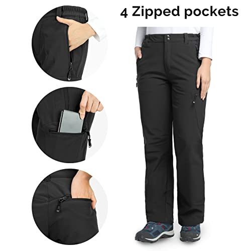 33,000Ft Womens Waterproof Hiking Pants Fleece-Lined Snow Pants Windproof Warm Ski Pants For Snowboarding Black #TOP4