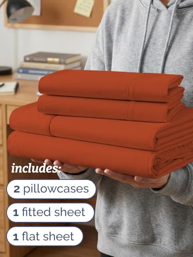 Image of Twin XL 4 Piece Sheet Set - College Dorm Room Essentials - Terracotta