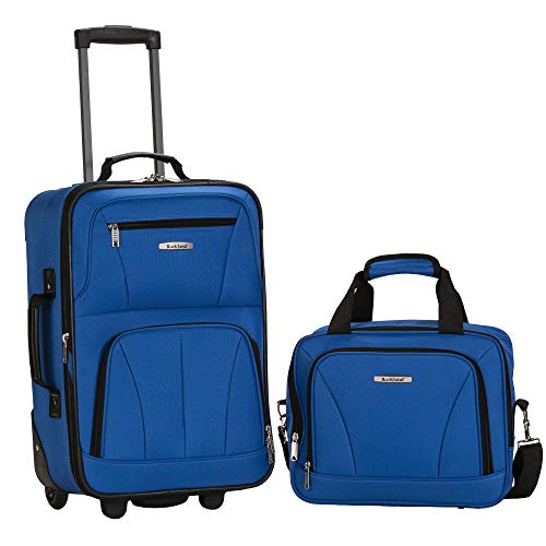 A photo of blue Rockland Fashion Softside Upright Luggage.