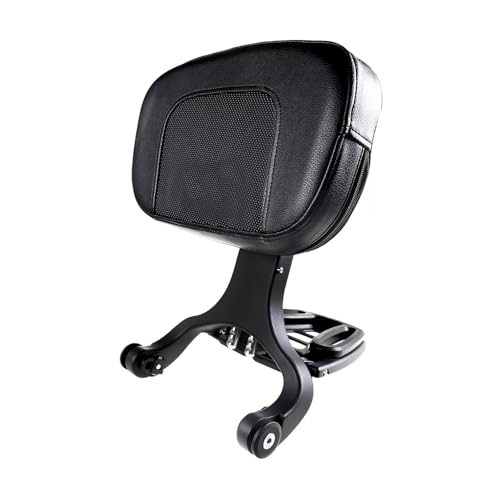 Motorcycle Adjustable Sissy Bar Backrest with Folding Luggage Rack Fit For Harley/Indian/BMW R18/Honda (Black)