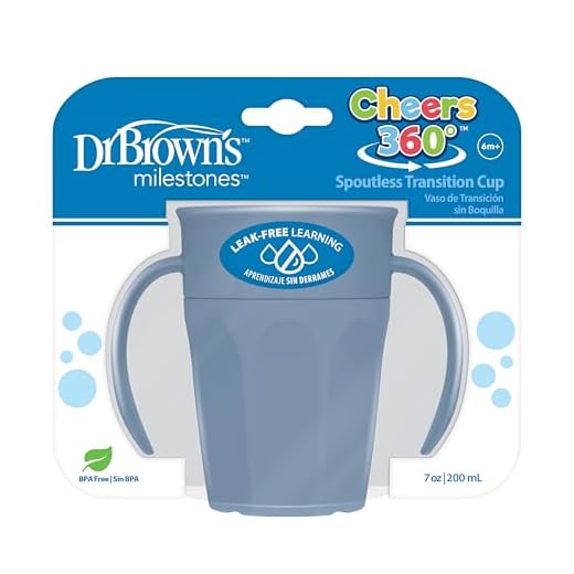 Dr. Brown's Milestones Cheers 360 Spoutless Transition Cup with Handles, Travel Friendly and Leak Free Sippy for Babies and Toddlers, Blue, BPA-Free, 7 oz/200 mL, 6m+