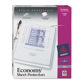 AVERY 75091 Top-Load Poly Three-Hole Sheet Protectors, Economy Gauge, Letter, 100/Box