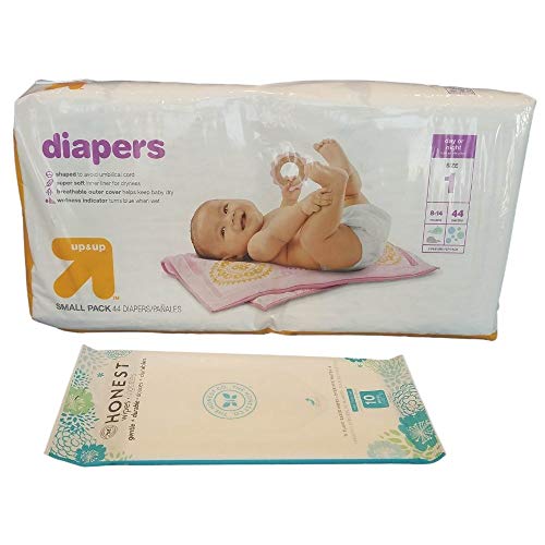 Image of up & up Diapers (Size 1 (44 Count) 8-14 lbs) Bundle with Honest Company Baby Wipes (10ct)