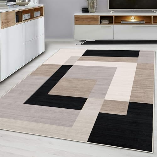 Hafaa Area Rugs for Bedroom - Printed Rugs Living Room 80x150 Cm Modern Floor Carpet Geometric style Durable Soft Touchm Classic Rug Easy to Clean (Milo Neutral)