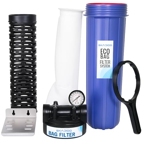 SKADIOO Economical Series Whole House Water Filter & Bag Filter Assembly, Sediment Filter 20 inch 5 Micron, Tank Filteration Systems,Sediment Bag Filters (in-Out Size 1.5 inch with SS Plate)