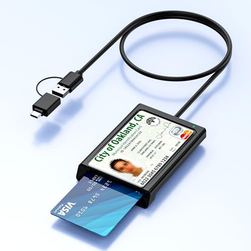 Smart Card Reader with NFC USB A/C CAC Reader Military DOD Common Access ID Bank Chip Card Reader 2-in-1 Contact and Contactless Compatible with Mac Os Windows 10/11 Mac OS Android and Linux -95CM