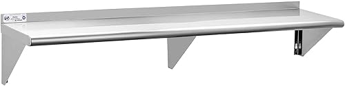 Miniatura 31 de Hally Estante de acero inoxidable con 6 ganchos de 14 x 36 pulgadas montado en la pared, 300 libras, estantería flotante comercial NSF para Con