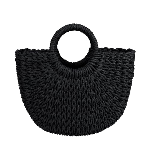 Image of Womens Large Straw Beach Bag Woven Tote Bag Top Handle Handbag Purse for Summer