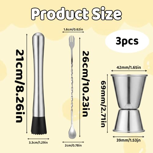 3Pcs Cocktail Muddler,Premium Pestle for Muddler for Bartending, Ice Crusher Alternative for Crushed Ice, Essential Cocktail Accessories for Home Bar Kit - Image 3