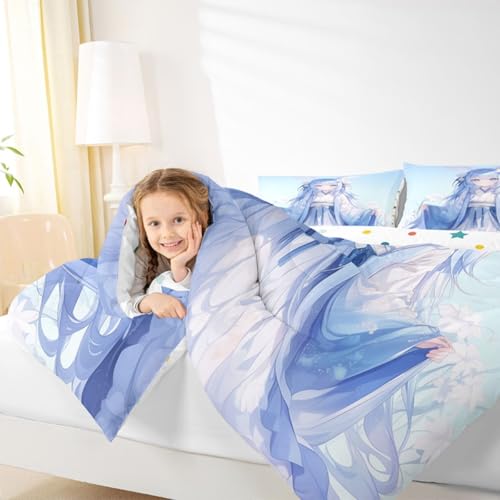 Image of Erosebridal Traditional Japanese Comforter Set, 3D Anime Bedding for Kids Girls, Kawaii Decor With Blue Butterfly, Down Comforter Full Size