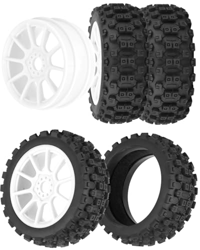 RCHuiWow RC Buggy Tires 17mm Hex Wheels and Tires for 1/8 Scale Car Typhon 3S 6S,HSP Off-Road,Kyosho MP10,1/8 Scale RC Buggy Wheels & Rubber Tires,White