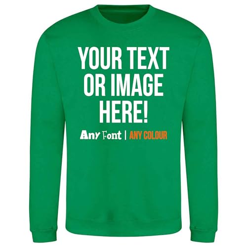Image of Purple Print House Mens Custom Sweatshirt Any Text Image Personalised Printed Workwear Uniform Company Logo Sweater Photo Jumper, S, Kelly Green
