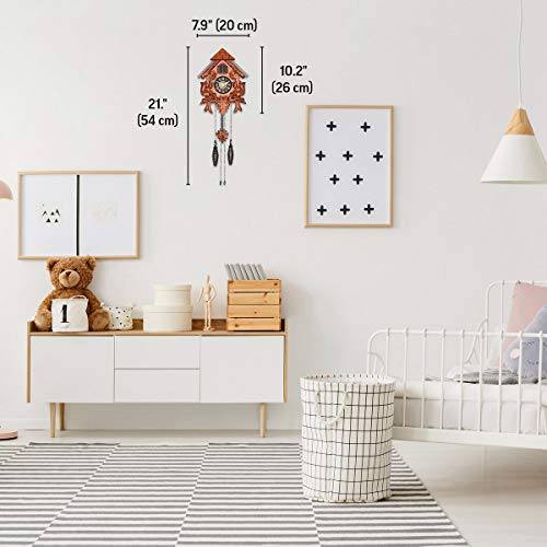 Cuckoo Wall Clock with Night Mode in Traditional German Style with Carved Squirrels (Cherry)