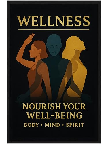 Framed Wellness Wall Art, Body Mind Spirit Meditation Poster, Inspirational