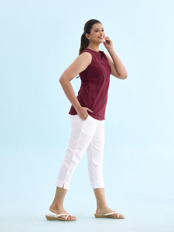 Image of GO COLORS Solid Cropped Pencil Pant for Women | Breathable, Side Pocket