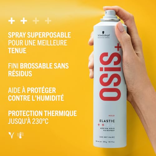 Schwarzkopf Professional OSiS Elastic Laque Cheveux Coiffant Superposable Finition Lisse Anti Humidité Protection Thermique Fixation Normale 300 ml