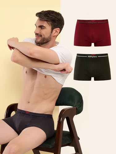 Image of HiFlyers Men's Cotton Spandex Odour-Free, Long Lasting Comfort, All Day Fresh and Confidence Dark Knight Collection Solid Trunks