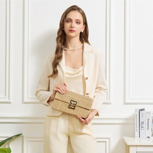 Image of BRYCTSISEN Women Straw Beach Clutch Purse Handbag Summer Elegant Vacation Style Shoulder Bag Crossbody Bag