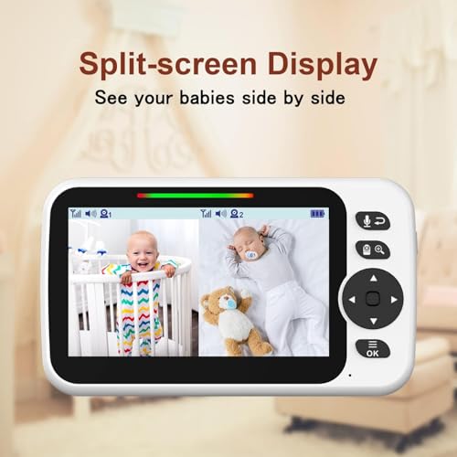 Blemil Monitor para bebés, con 2 cámaras y 30 Horas de batería Recargable de Audio, Pantalla Dividida de 5 Pulgadas, cámara remota en la Nube/Zoom, Llamada bidireccional, visión Nocturna, sin WiFi 2 Blemil Monitor Para Bebés, Con 2 Cámaras Y 30 Horas De Batería Recargable De Audio, Pantalla Dividida De 5 Pulgadas, Cámara Remota En La Nube/zoom, Llamada Bidireccional, Visión Nocturna, Sin Wifi
