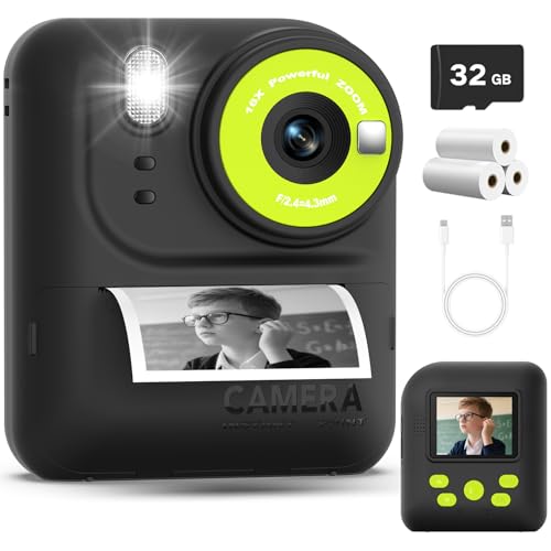 Okaloka Kids Instant Print Camera Toys,1080P HD Toddler Digital Video Camera,Birthday Christmas Gifts for Girls Boys age 3-12 Year old - 32G SD Card Included (Black)