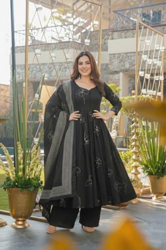 Image of ANNI Designer Women's Viscose Blend Umbrella Style Printed Kurta Palazzo with Dupatta | Elegant Kurta Set for Women | Stylish Palazzos & Dupatta Set | Ethnic Wear for Women