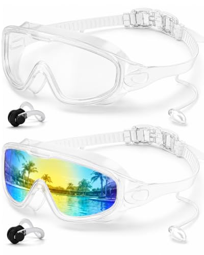 Image of Swim Goggles 2 Pack, Wide View Anti Fog&UV Swimming Goggles for Audlt, No Leak Pool Beach Essentials for Men Women