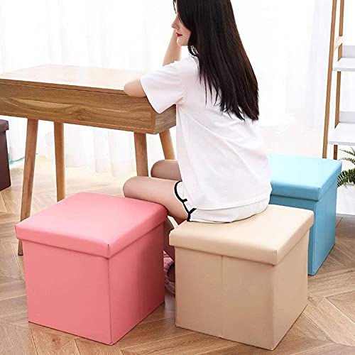 Repose-pieds pouf pliant cube rangement marron 38cm de salon - 3
