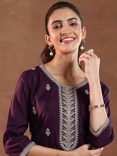 Image of Embroidered Silk Blend A-Line Kurta With Trouser and Dupatta