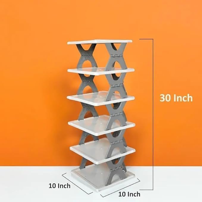 Image of STELITE Premium Shoe Rack, Stackable Storage Organizer for, Tower Rack Shoes Home Portable Slippers Shelf Organiser Bedroom entryway, Adjustable Rack, Slots Shelf (Orange, 5 Layer)