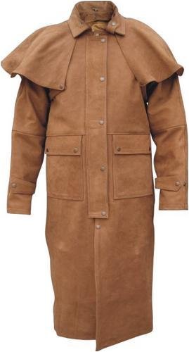 Brown Leather Coat Duster with Zip-out liner, Leg-straps, and Removable Cape