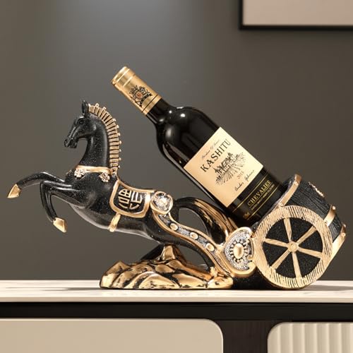 Huniruyo Horse Sculpture Resin Wine Bottle Holder - Tabletop Kitchen Decor, Decorative Storage Organizer for Home Bar Cellar, Unique Gift for Men Women Housewarming, Holds 1 Standard Bottle (E)