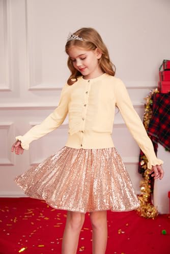 Image of Sweater for Girls Long Sleeve Kids Apricot School Cardigan Fall Clothes 7-8
