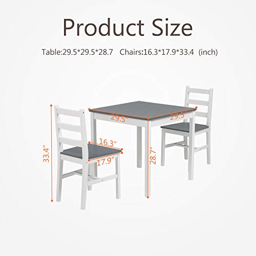 Mecor 3 Pc Wood Kitchen Dining Table Set, Solid Wood Square Table With 2 Chairs For Kitchen Dining Room Furniture(Grey) #TOP5