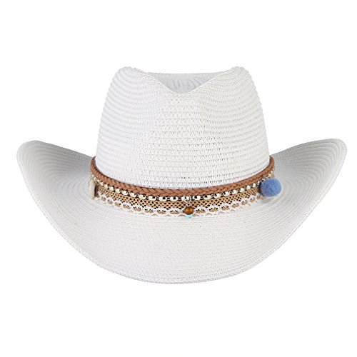 Straw Cowboy Hat For Women Men Girls Roll Up Wide Brim Western Cowgirl Summer Beach Sun Hats White #TOP2