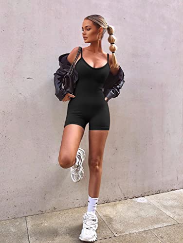 Xxtaxn Women's Sexy Sleeveless Spaghetti Strap Party Club Short Rompers Jumpsuit Black #TOP4