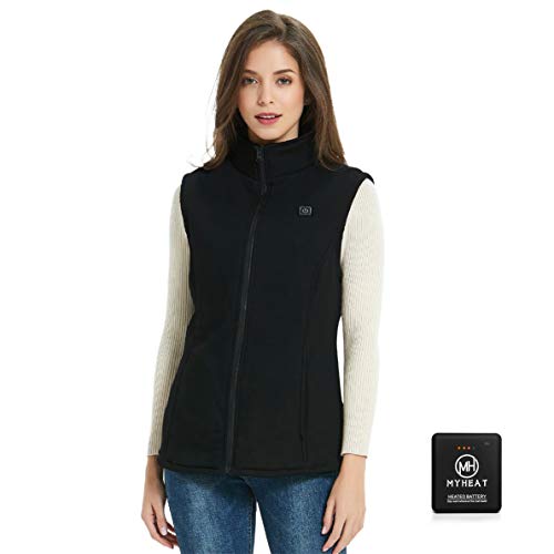 MYHEAT Women's Fleece Heated Vest with Battery Pack Lightweight Breathable for Winter Black
