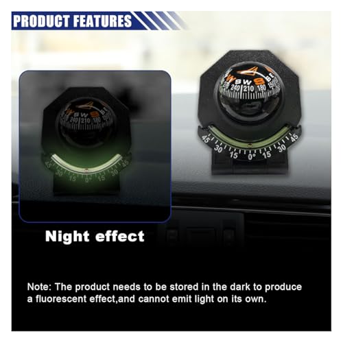 Car Compass, Car Dashboard Compass Ball with Slope Meter, Adjustable Night Vision Compass, Universal Car Accessories for Car, Boat, Truck - Image 5