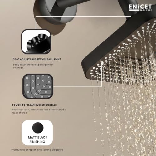 Image of ENICET Contemporary Wall Mixer for Bathroom - Sleek Modern Design - Heavy Metal Build with Storage Space for Essentials - 190mm L Bend Provision for Shower - Modern Design - Matte Black (piano121)