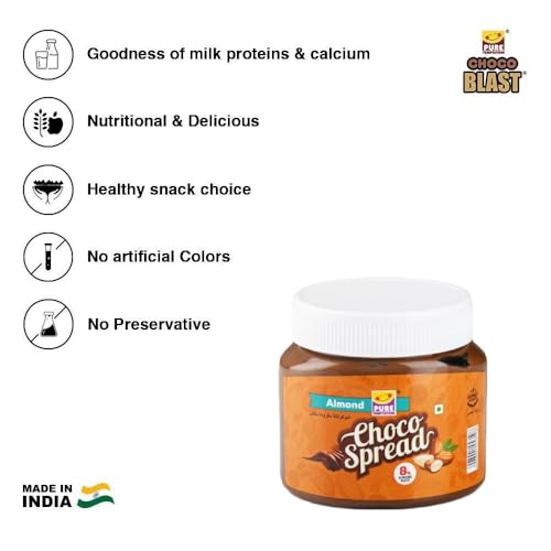 Image of Pure Temptation Almond Choco Spread [340gm] - Protein-Rich Chocolate Spread for Kids & Adults - Perfect for Breakfast, Bread, Fudge, Shakes, Cake & Roti - 100% Veg - Blend of Cocoa & Roasted Almonds