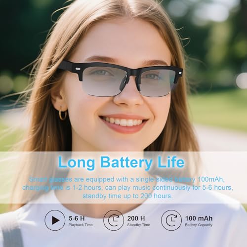 Image of Smart Glasses for Women Men, Anti-blue Light & Photochromic Lenses, Open-ear Half-frame Design, 26.1g Lightweight Music Sunglasses, Bluetooth Glasses with Speakers for Travel Sports Cycling(YX01)