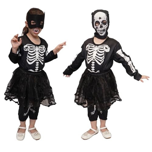 Image of Kaku Fancy Dresses Polyester Skeleton Girl Costume Halloween Dress For Kids Costume -Black, 7-8 Years