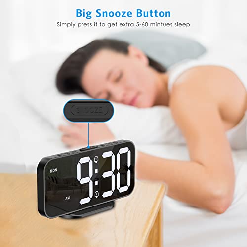 Amir Digital Alarm Clock For Bedrooms, Mirror Clock, Led Electronic Clock With 2 Usb Ports, Adjustable Brightness, Snooze, 12/24 Display Desk Clock For Home Office (Adapter Not Included) #TOP3